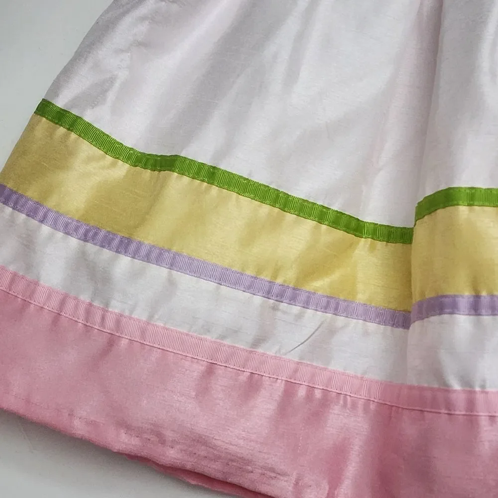 Girls Gymboree White & Pink Pastel Colors Striped Elegant Bow Dress Size 5t